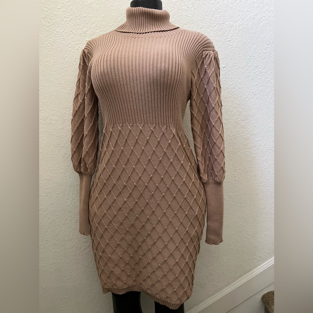 Simplee Women's Long Sleeve Bodycon Sweater Dress Cable Knit Turtleneck Small